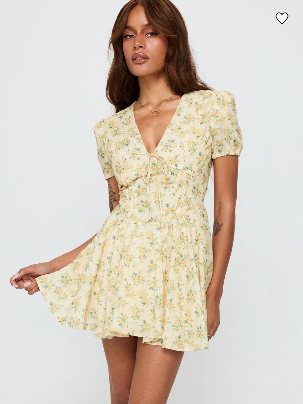 Princess Polly Pale Yellow Floral Tie-Front Mini Dress